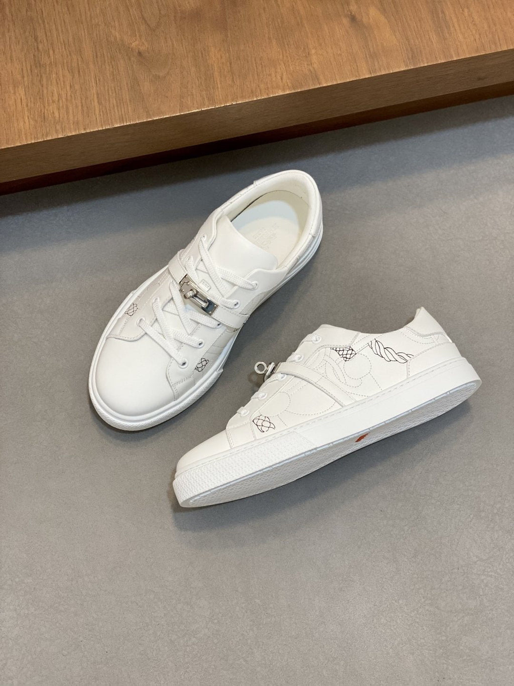 White Lace-Up Low-Top Sneakers — front