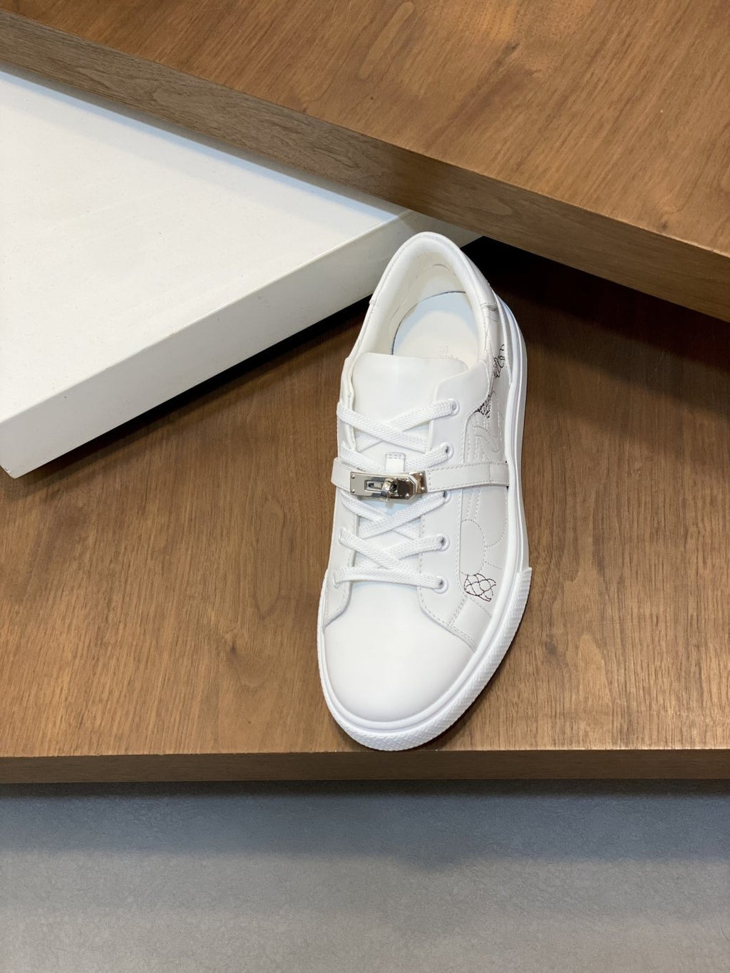 White Lace-Up Low-Top Sneakers — front