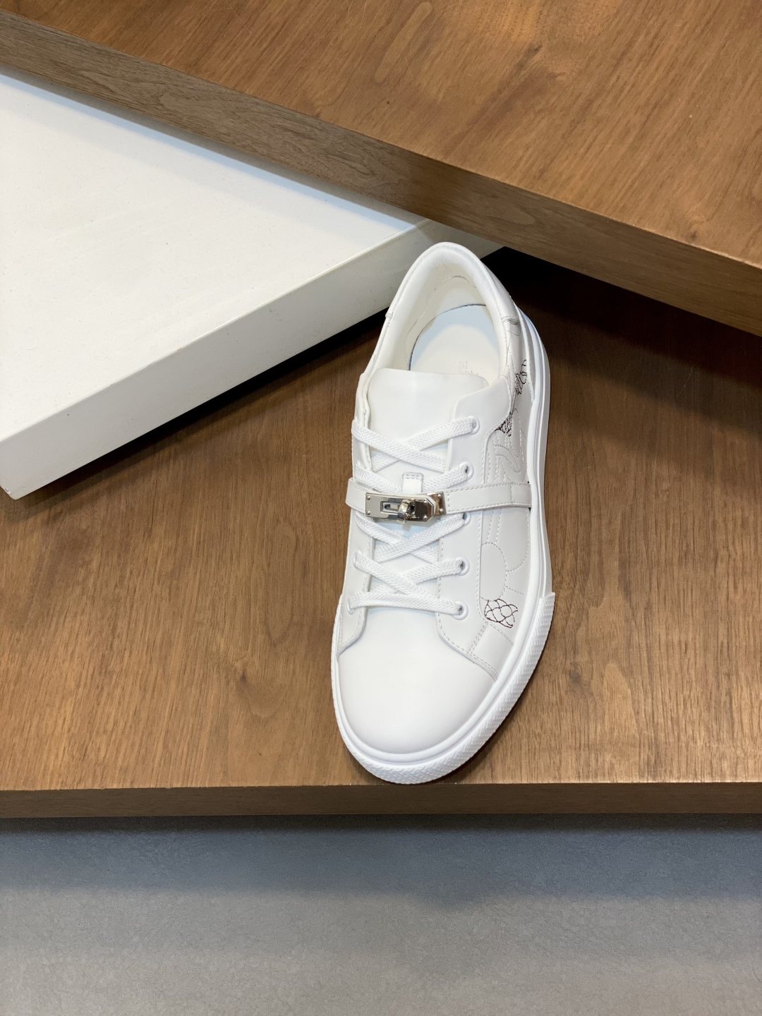 White Lace-Up Low-Top Sneakers — front