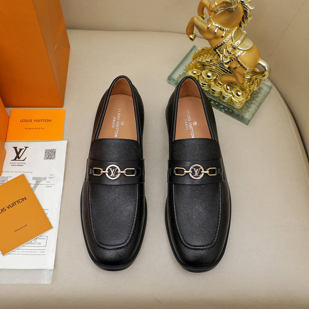 Louis Vuitton Black Metal-Link Loafers — front