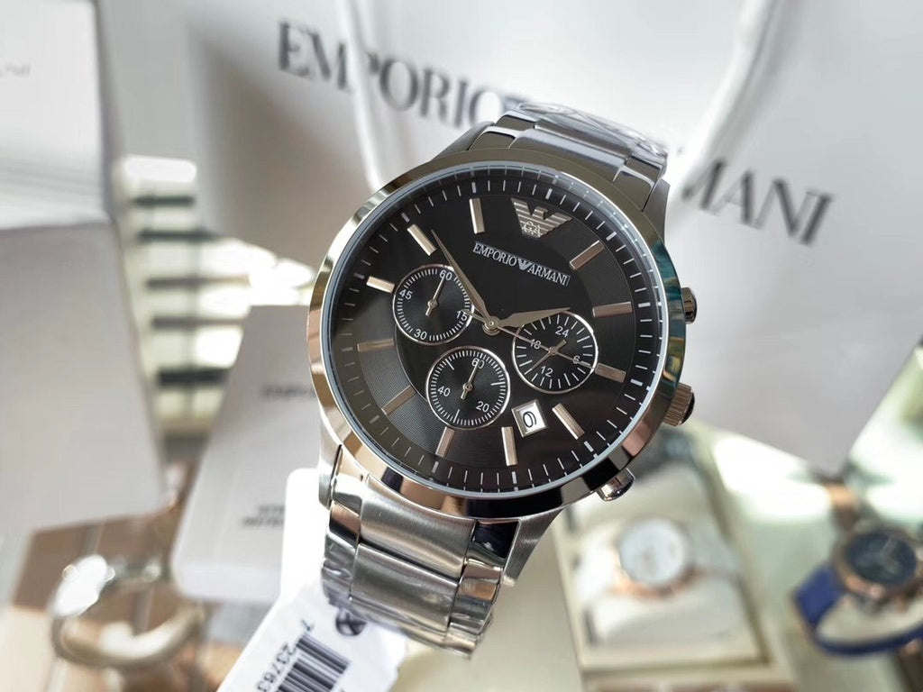 EMPORIO ARMANI Black Dial Three-Subdial Watch — hero