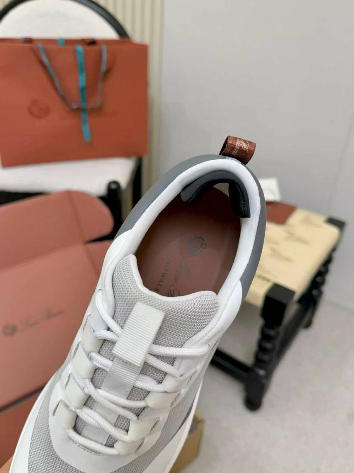 Loro Piana White & Gray Low-Top Sneakers — detail