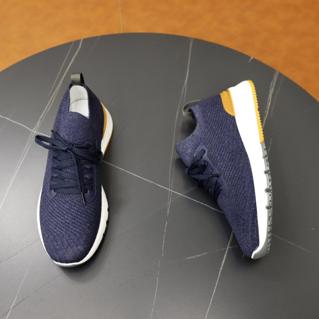 Brunello Cucinelli Navy Textured Sneakers — front