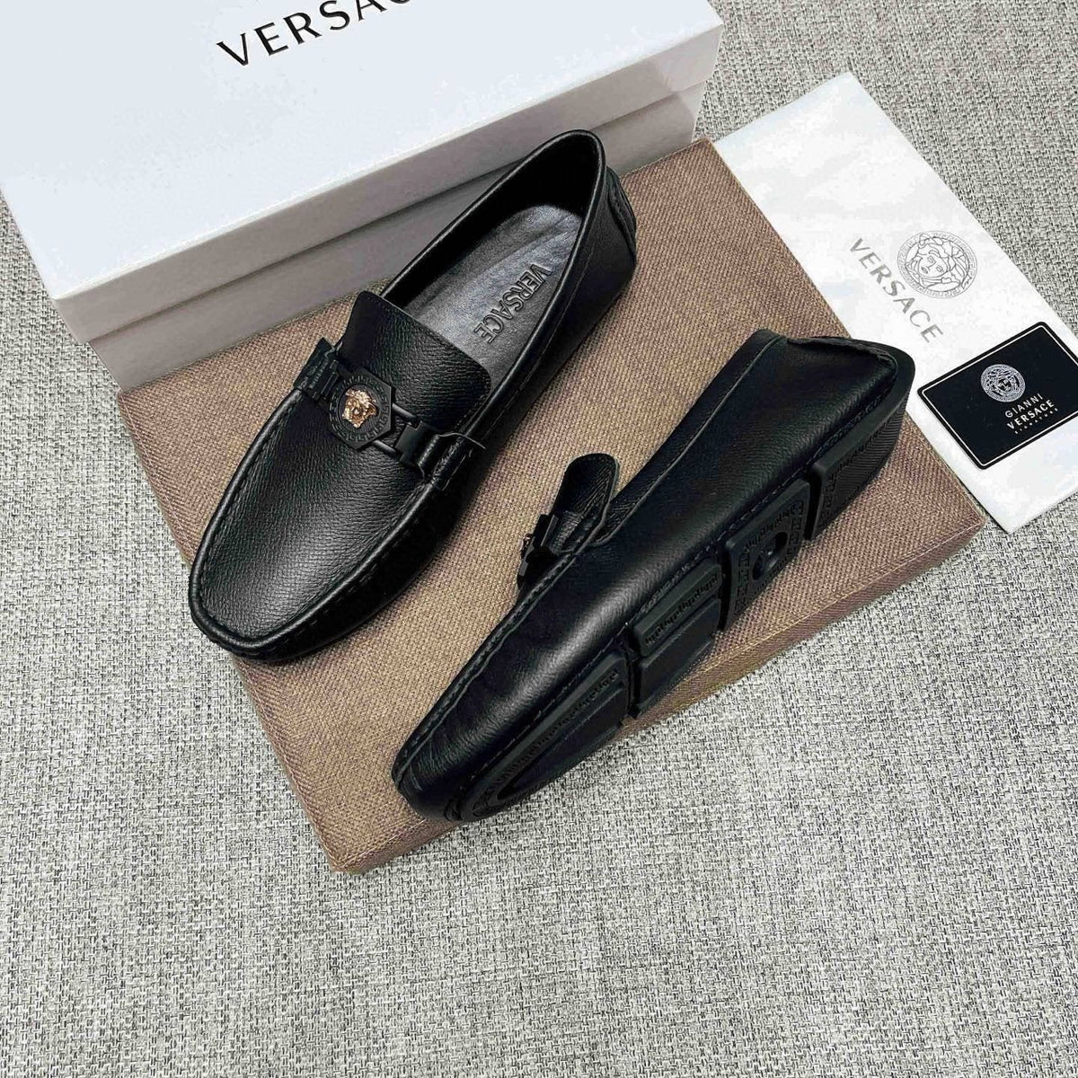 Versace Black Medallion Loafers — side