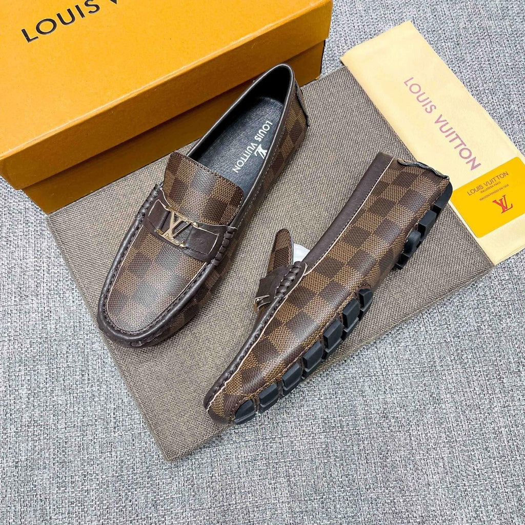 Louis Vuitton Brown Checkered Loafers — side
