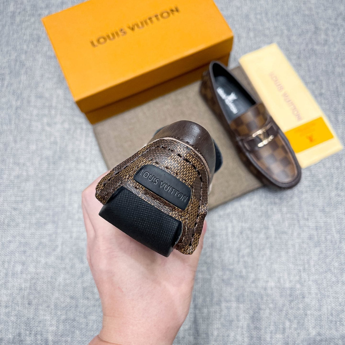 Louis Vuitton Brown Checkered Loafers — detail