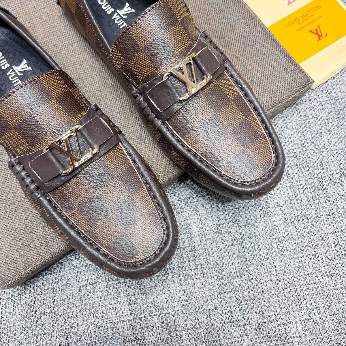 Louis Vuitton Brown Checkered Loafers — front