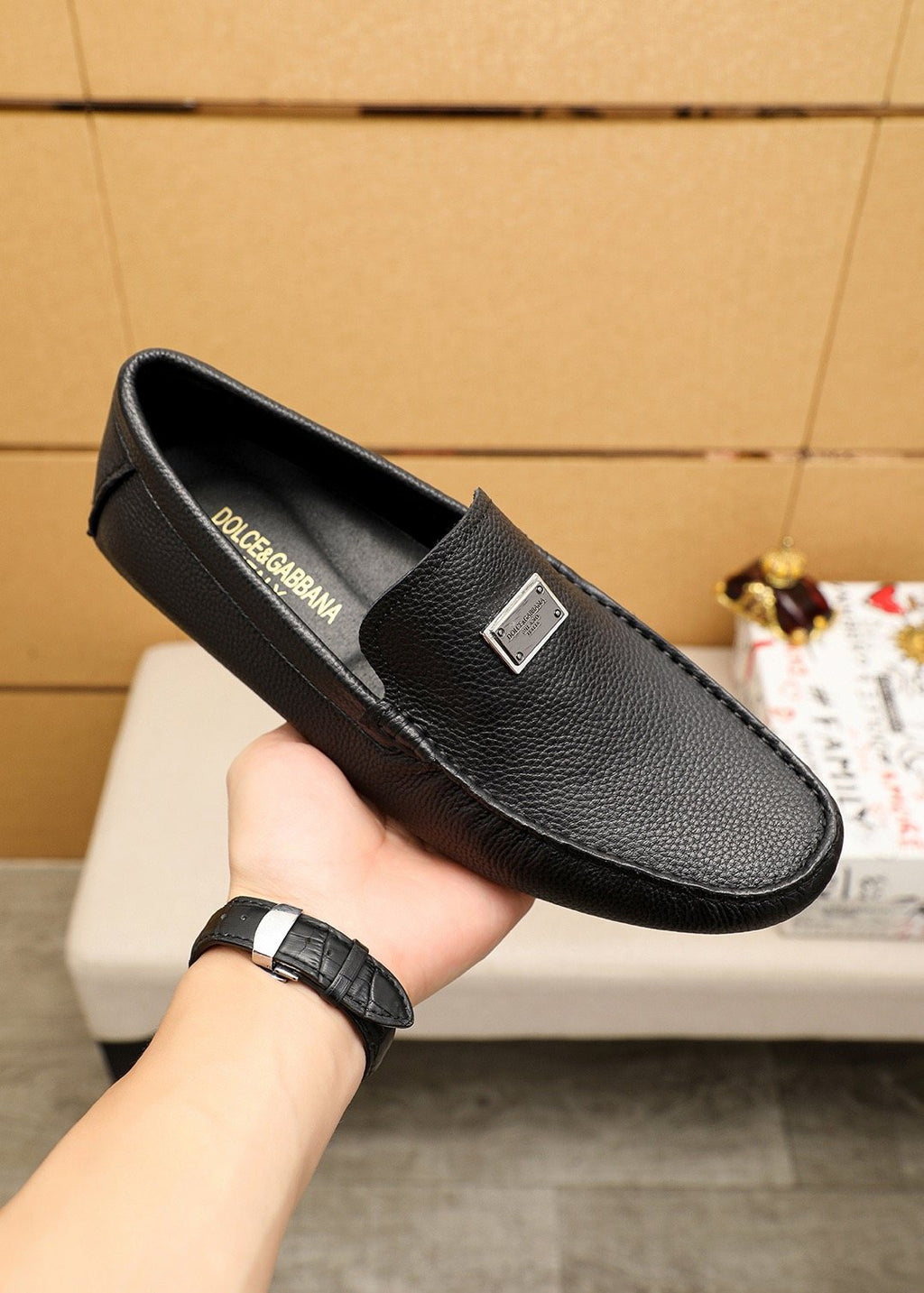 Dolce & Gabbana Black Metal-Accent Slip-On Loafers — model
