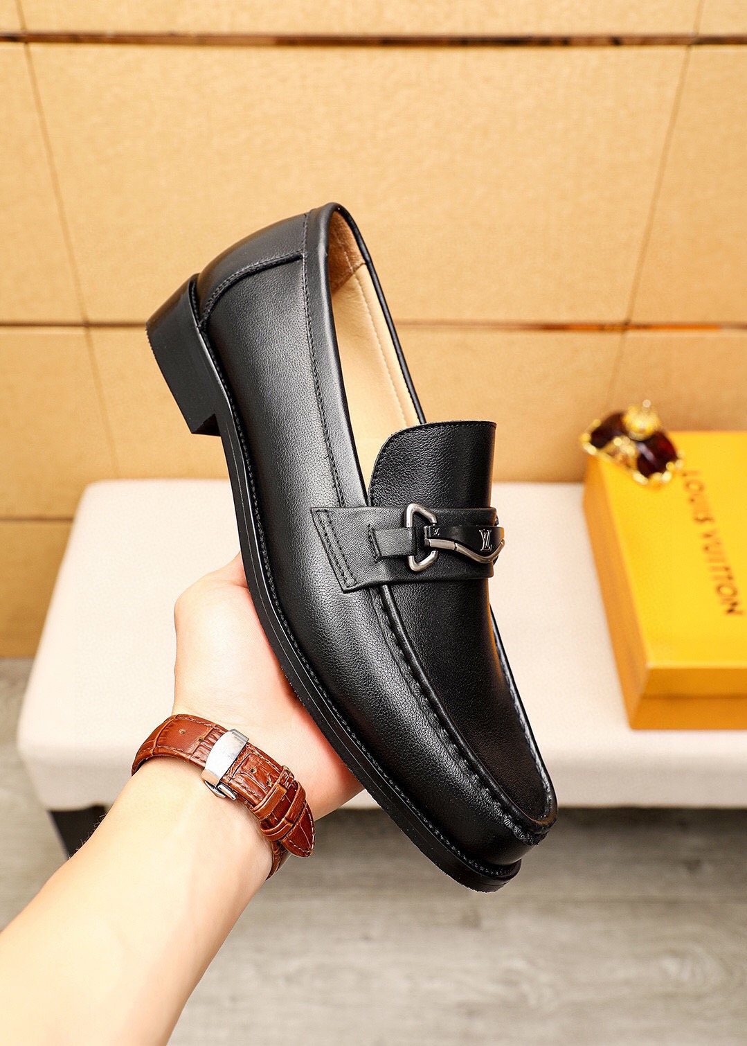 Louis Vuitton Black Leather Hardware Loafers — model