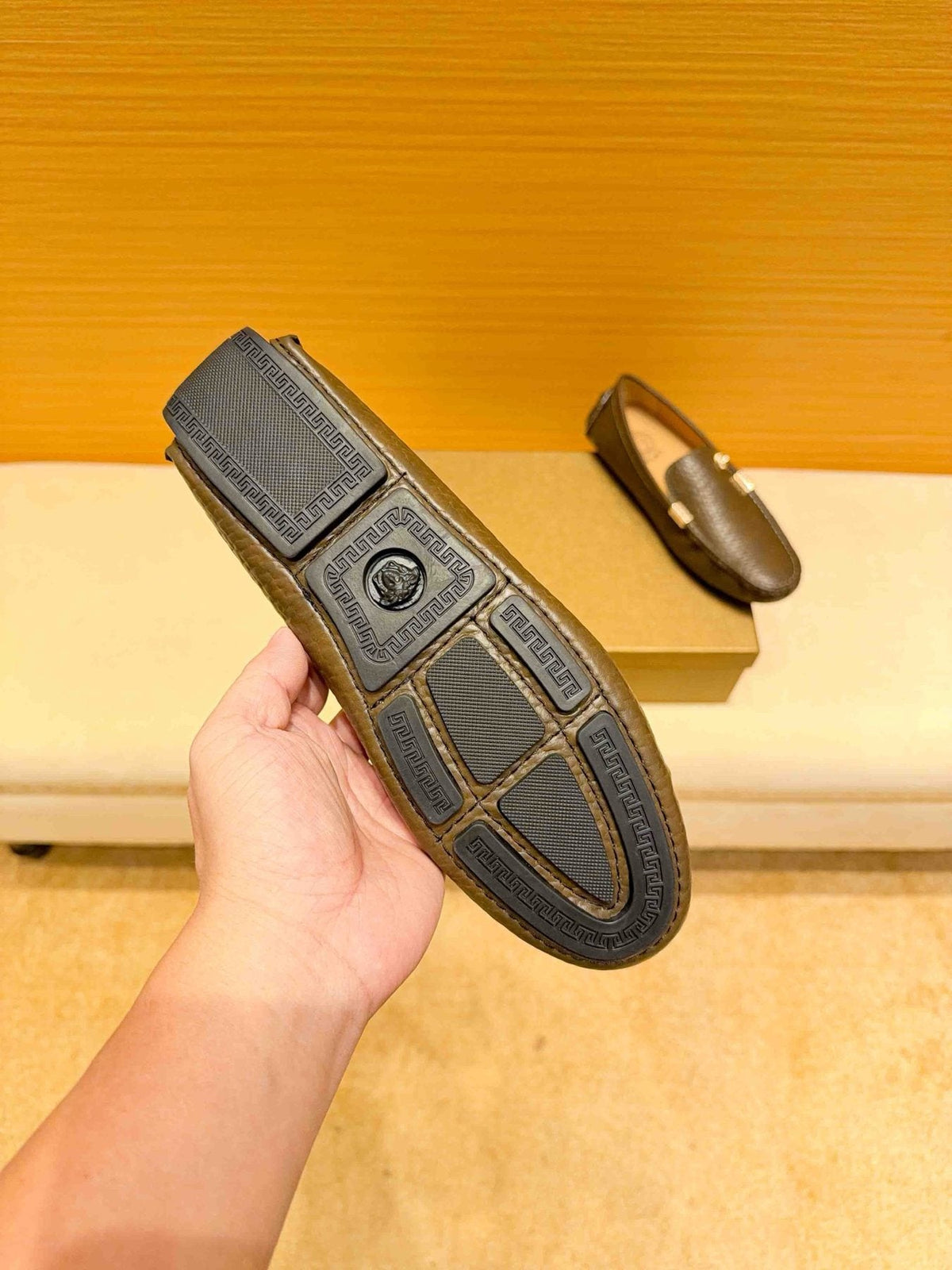 Versace Brown Textured Loafers — detail