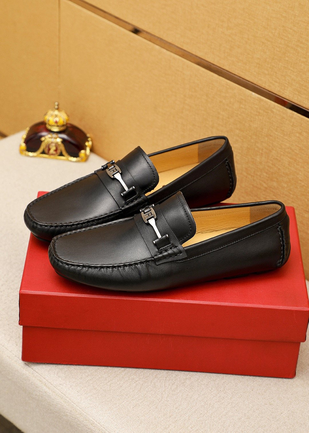 Ferragamo Black Metal-Trim Loafers — front
