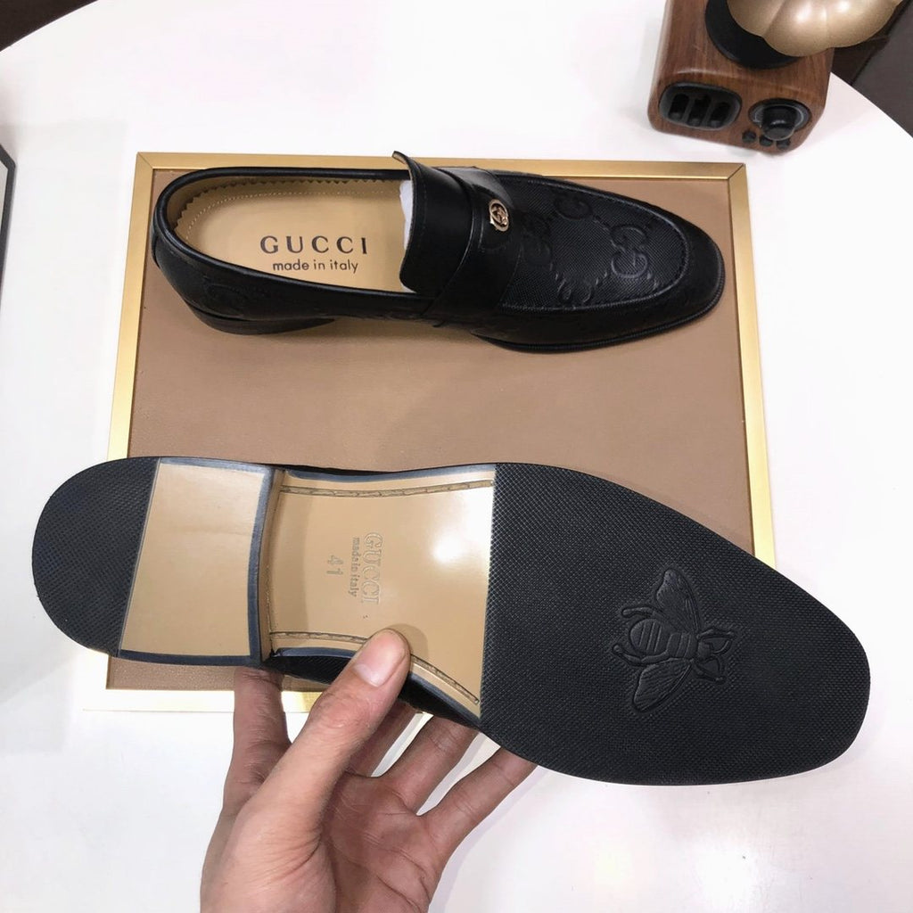 Gucci Black Embossed Leather Loafers — detail