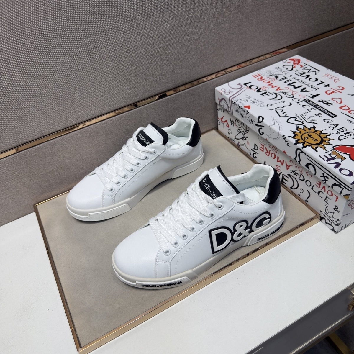 Dolce & Gabbana White Logo Low-Top Sneakers — front