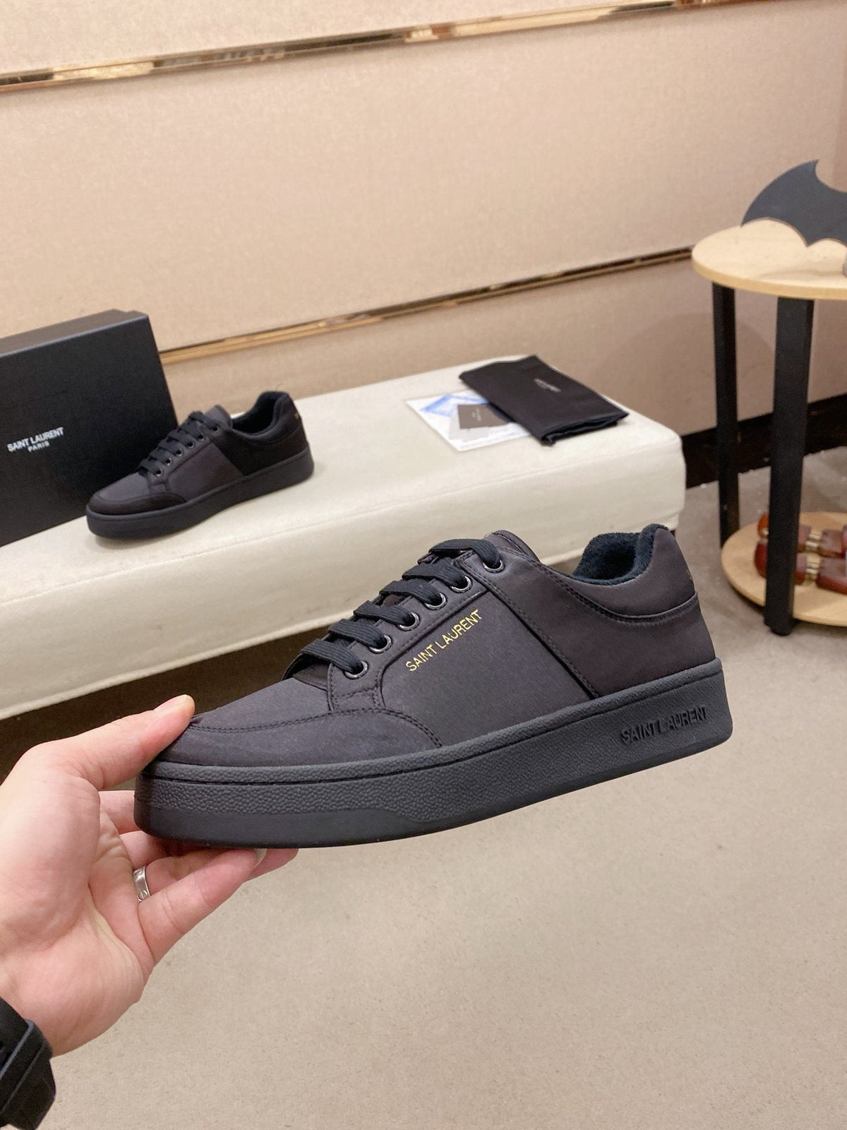 Saint Laurent Dark Gray Low-Top Sneakers — side