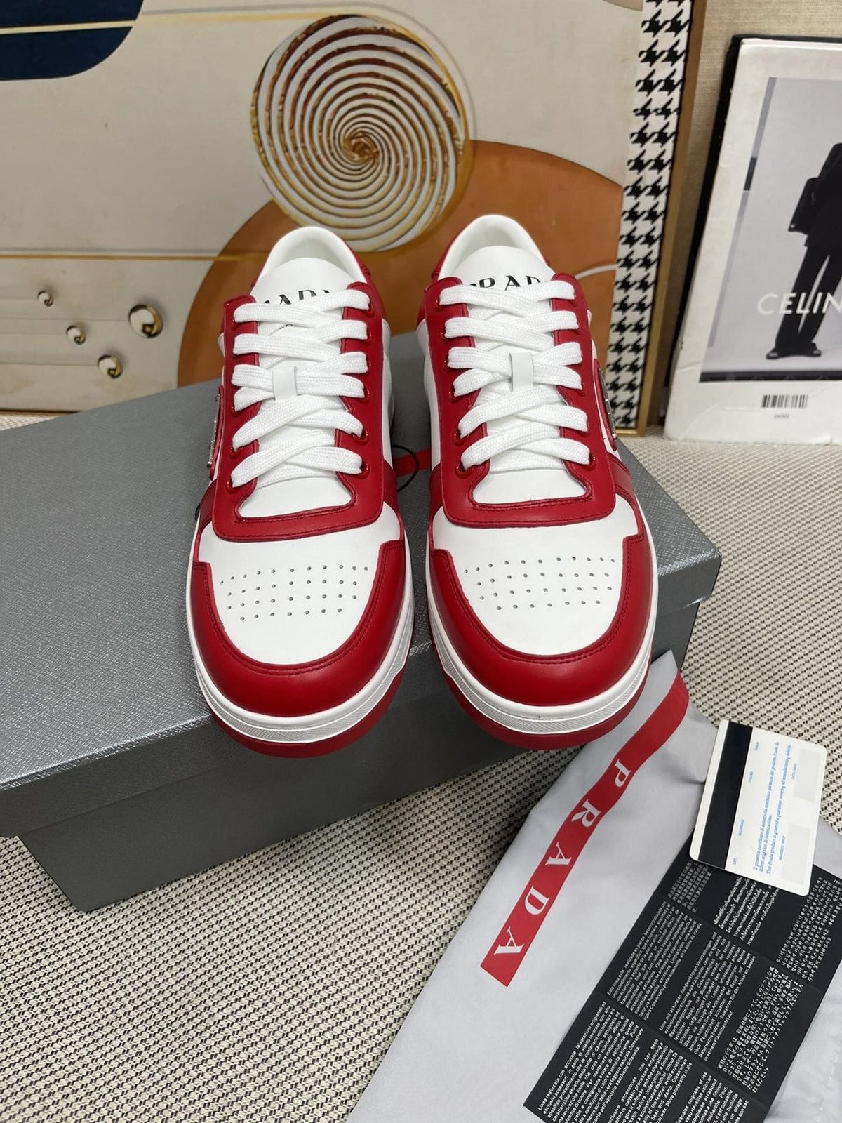 Prada Red and White Low-Top Sneakers — front