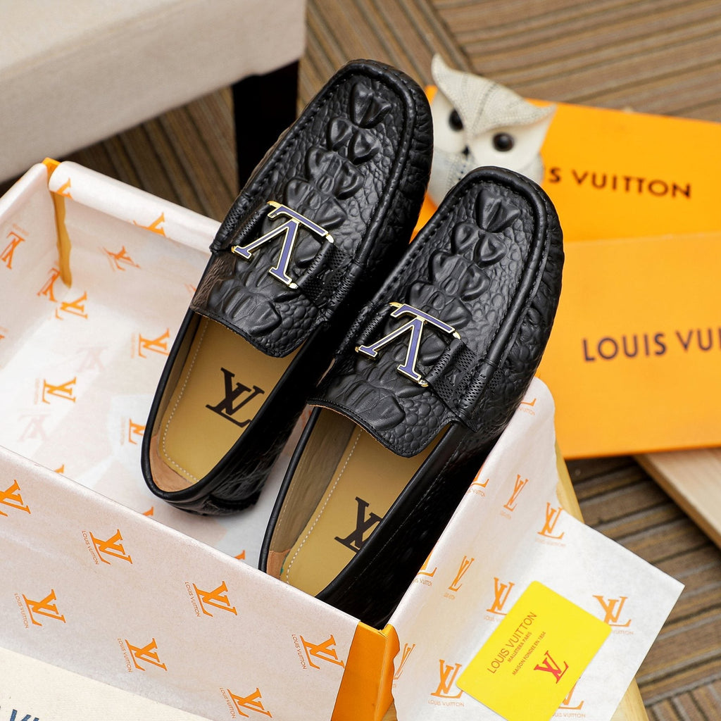 Black Textured Driving Loafers — front