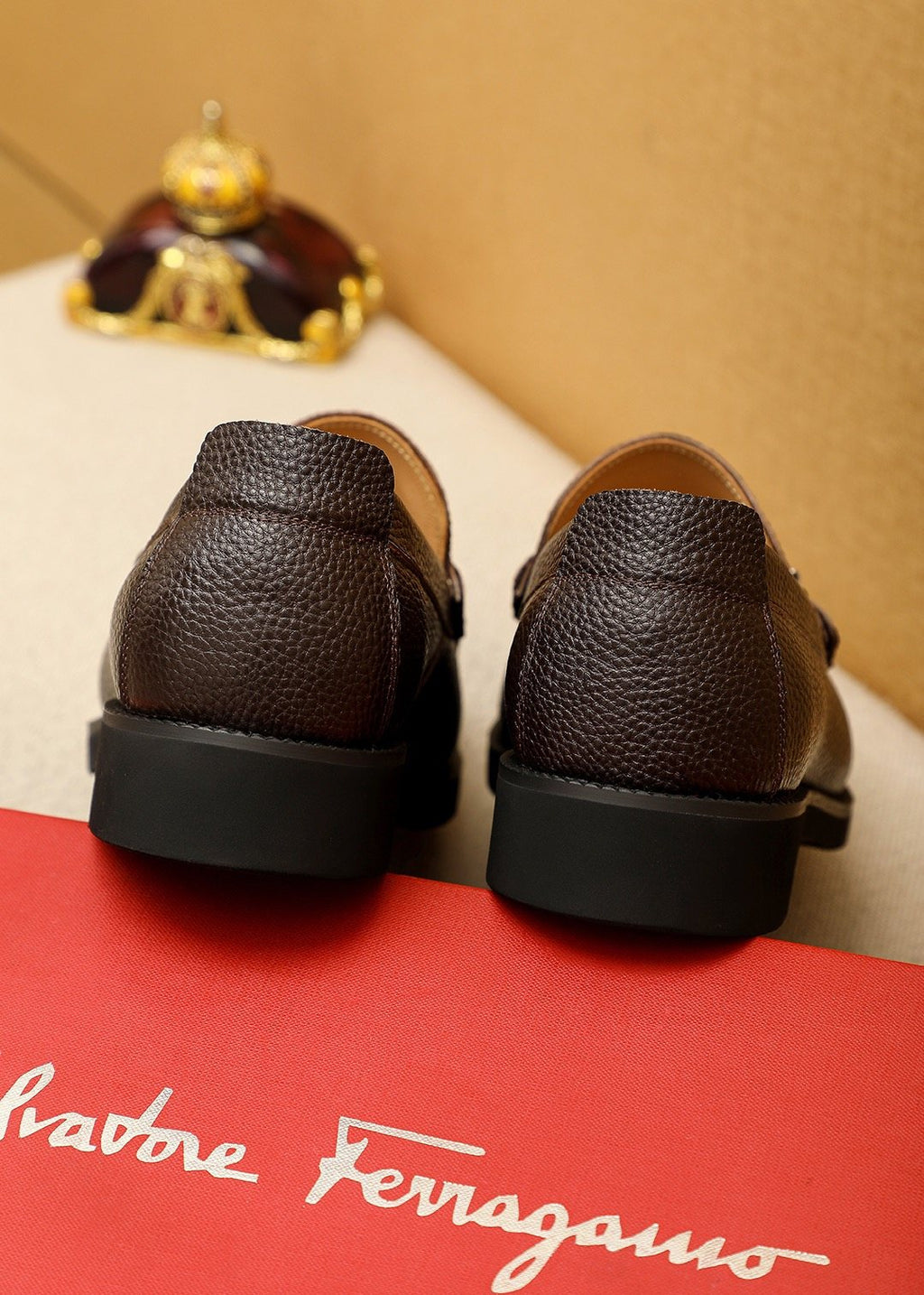 Ferragamo Dark Brown Leather Loafers — side