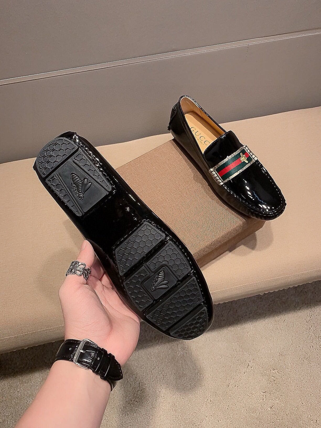 Gucci Black Stripe Loafers — back