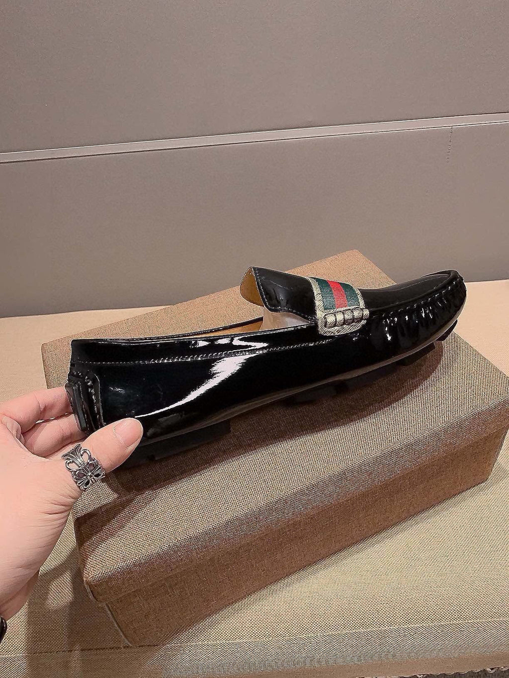 Gucci Black Stripe Loafers — side