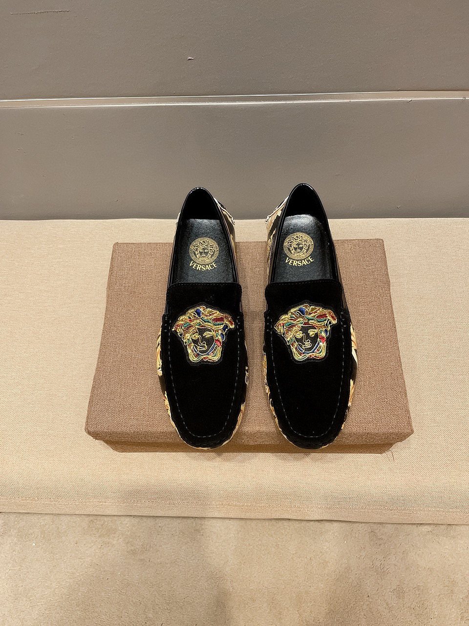 Black Gold Ornamental Slip-On Loafers — hero