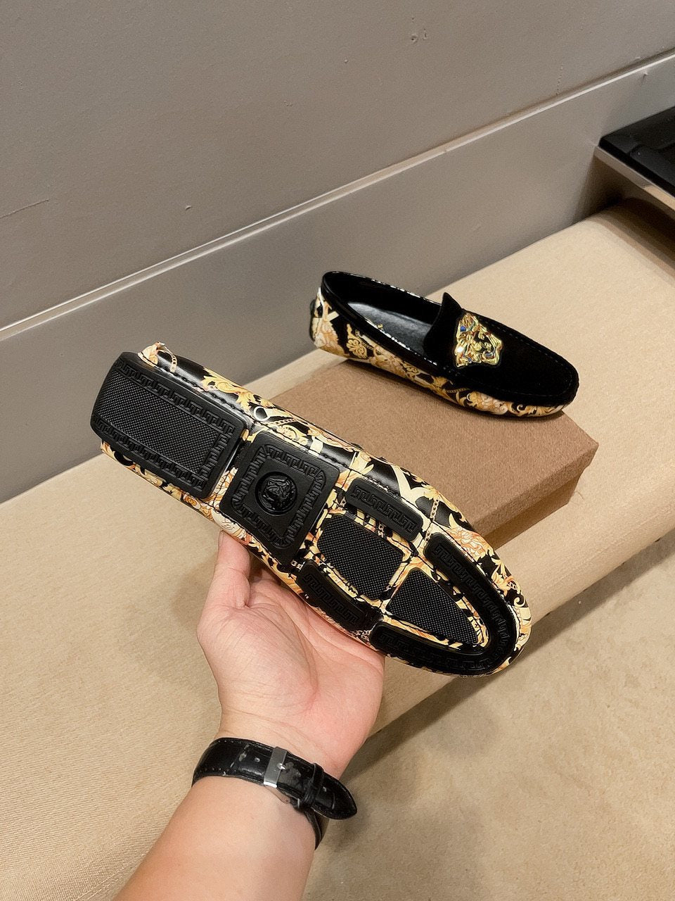 Black Gold Ornamental Slip-On Loafers — side