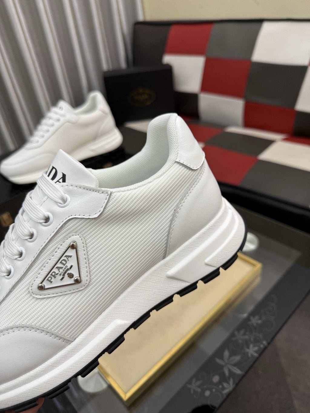 Prada White Textured Low-Top Sneakers — detail