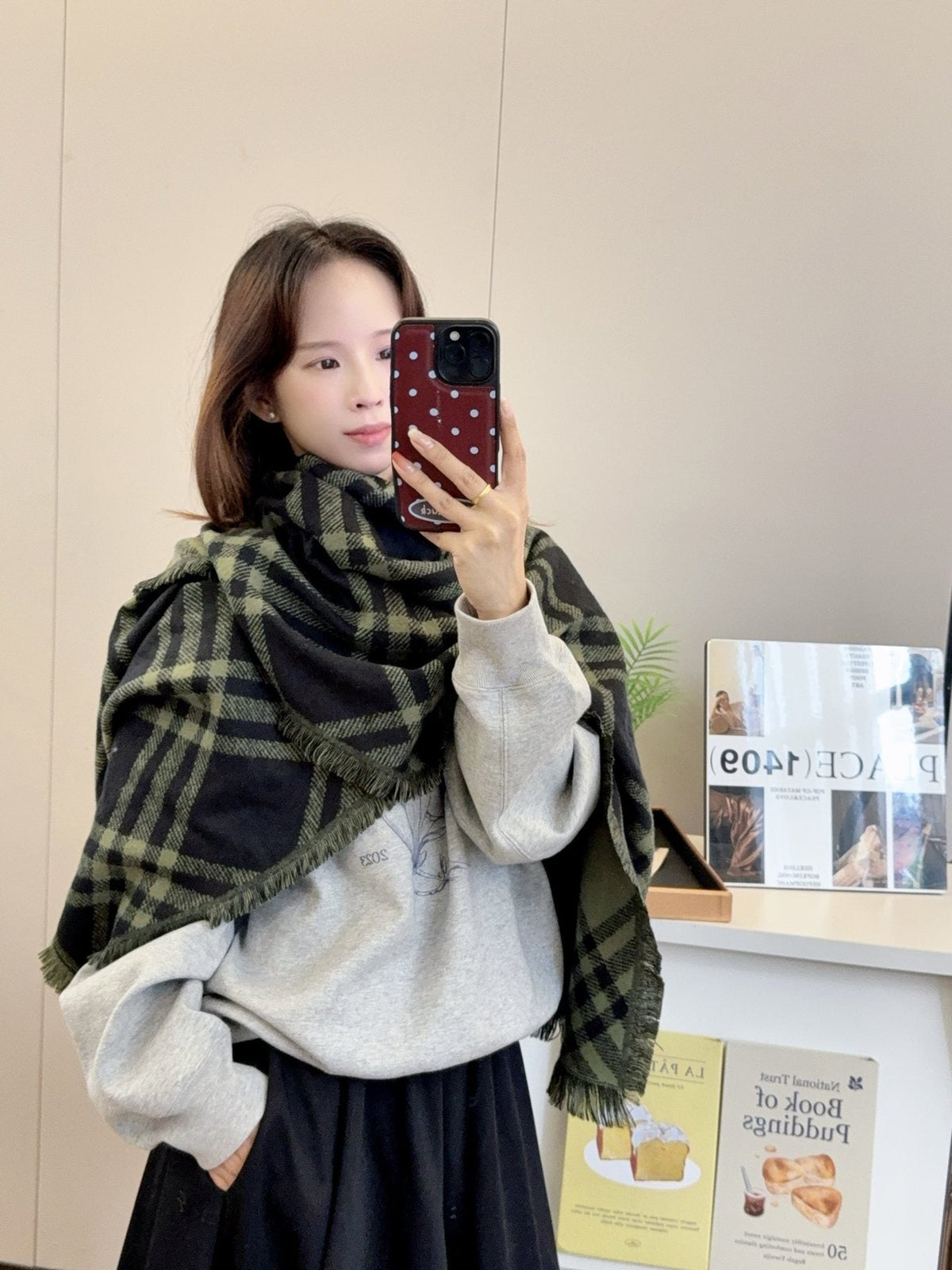 Burberry Plaid Fringed Scarf — model