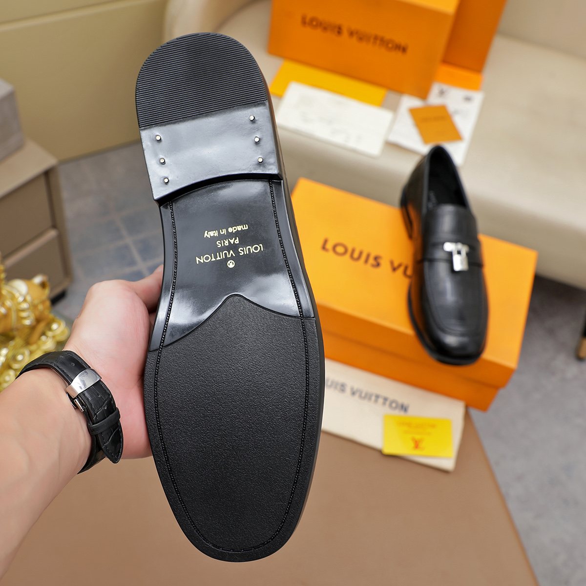 Louis Vuitton Embossed Bar Loafers — detail
