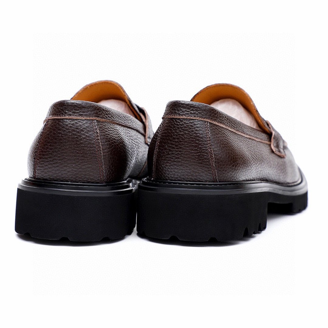 微商相册测试鞋子-Salvatore Ferragamo Dark Brown Textured Leather Loafers — back