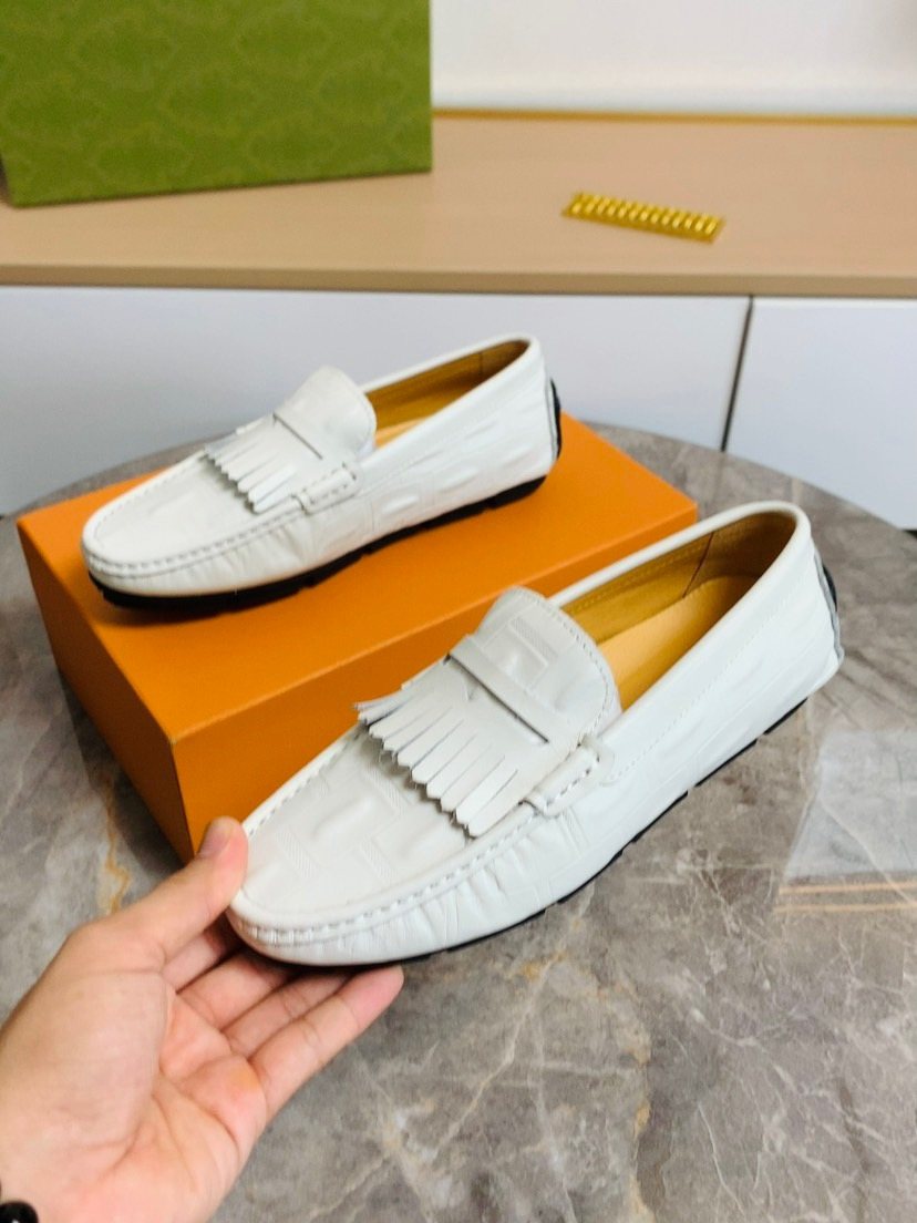 Men's White Fringe Loafers — side