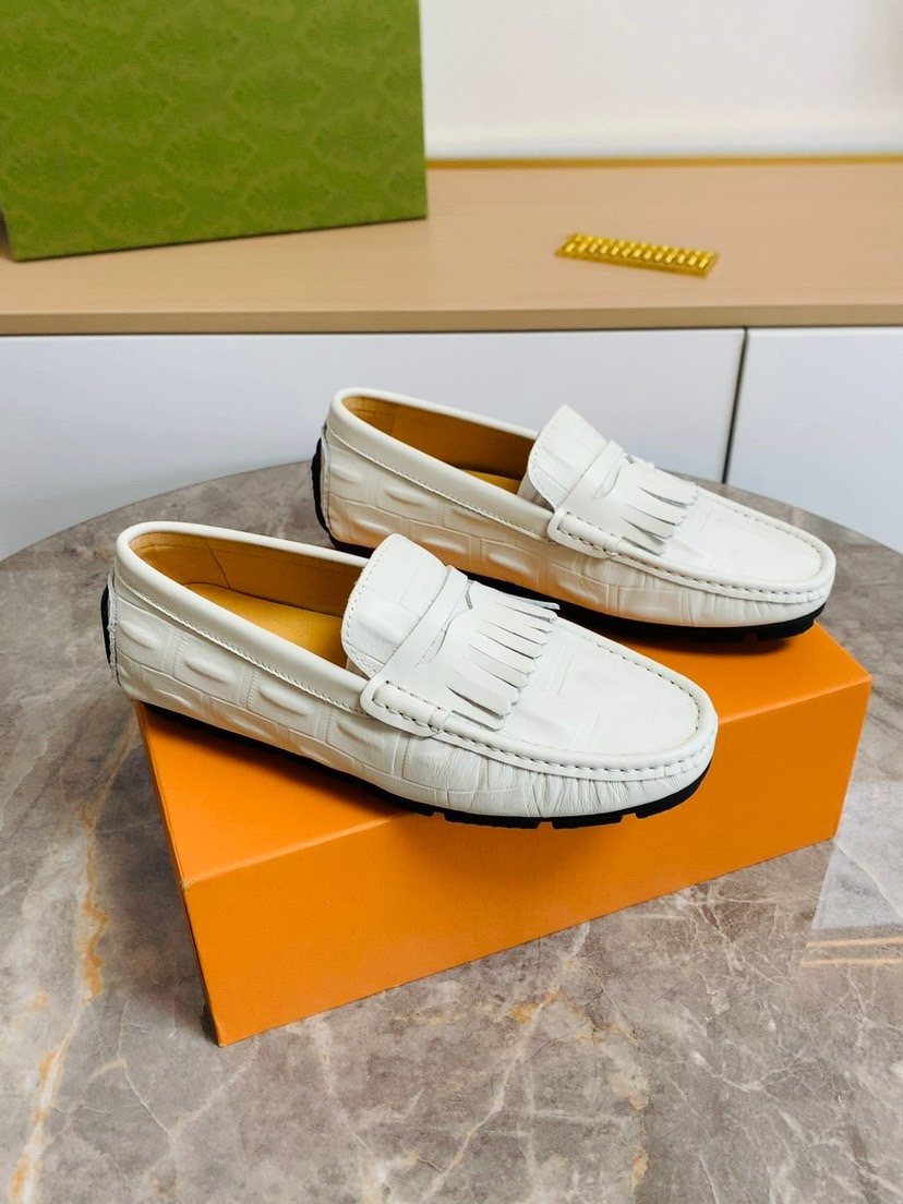 Men's White Fringe Loafers — hero