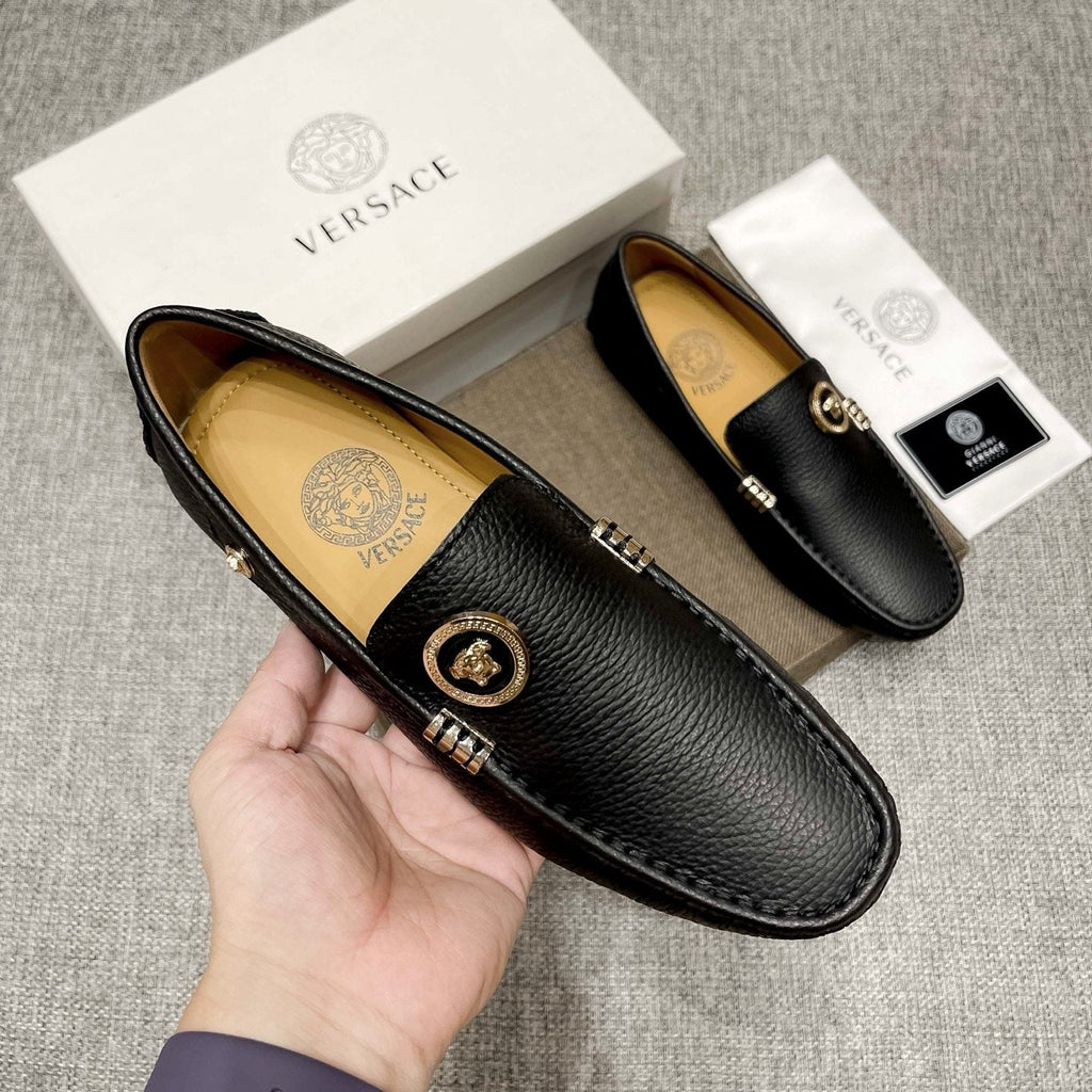 Versace Black Textured Slip-On Loafers — model
