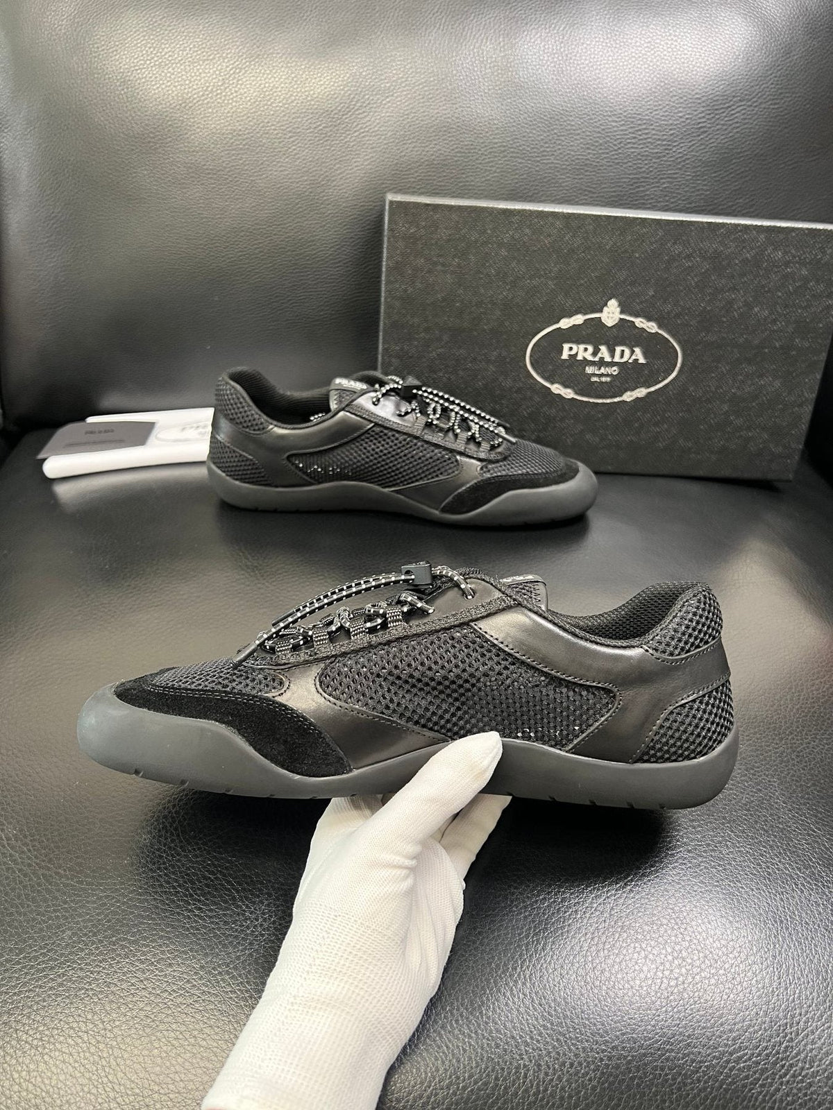 Prada Black and Charcoal Gray Sneakers — side