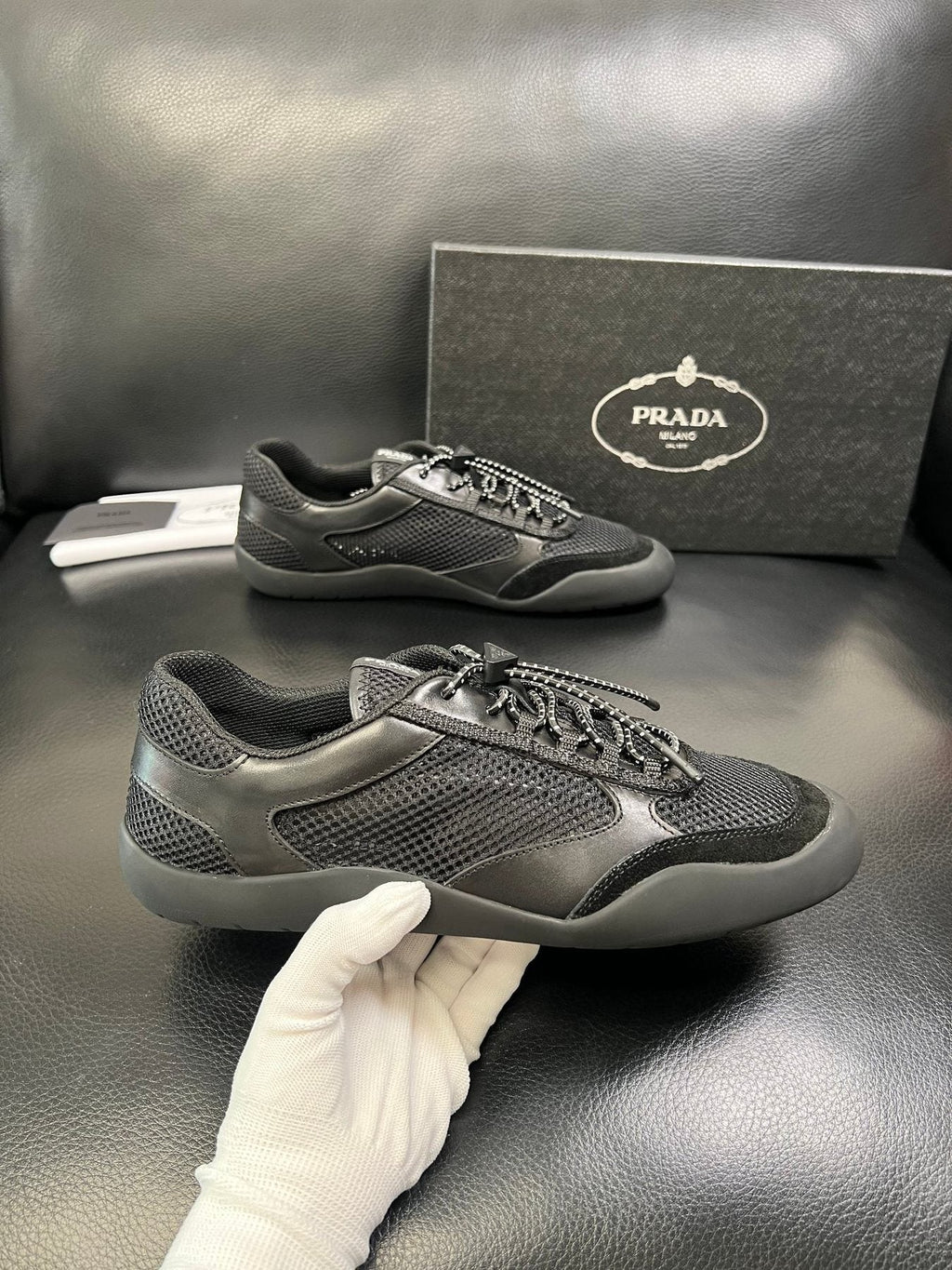 Prada Black and Charcoal Gray Sneakers — side