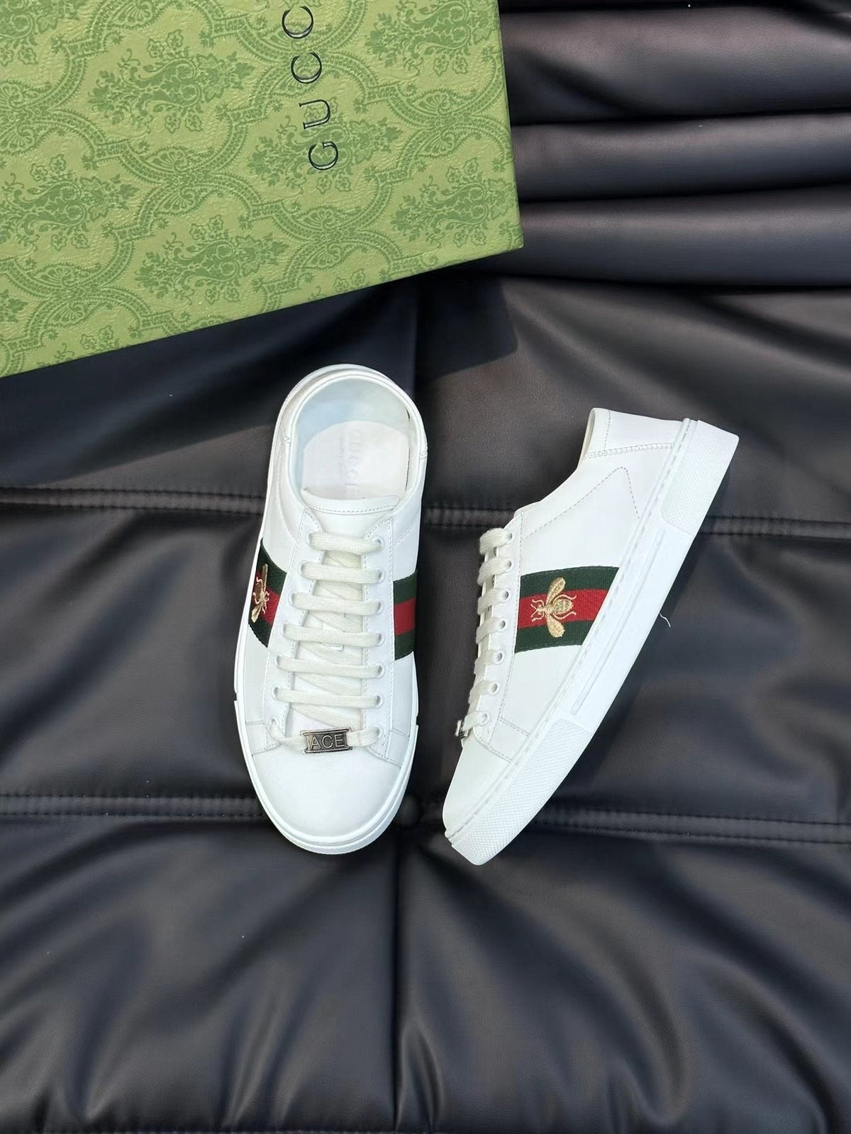Gucci White Stripe Bee Low-Top Sneakers — side