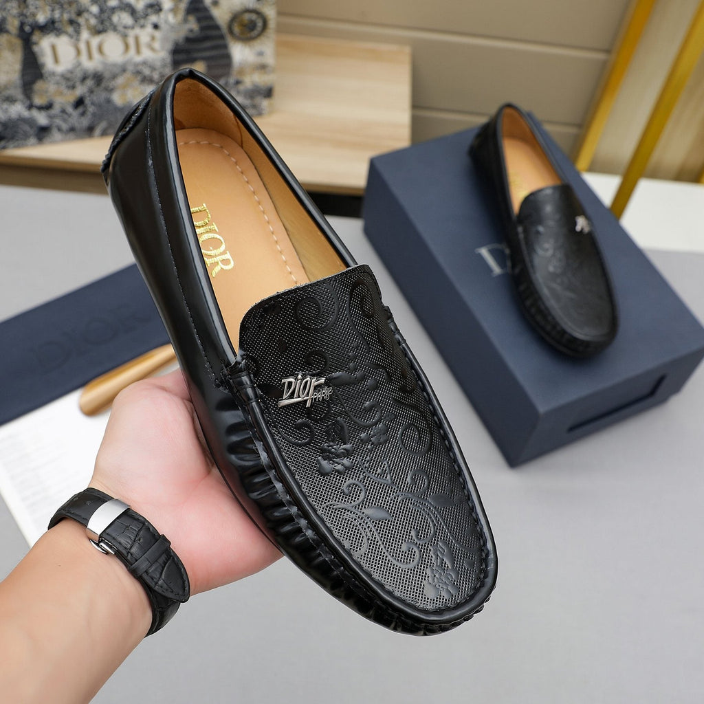 Dior Black Embossed Slip-On Loafers — model