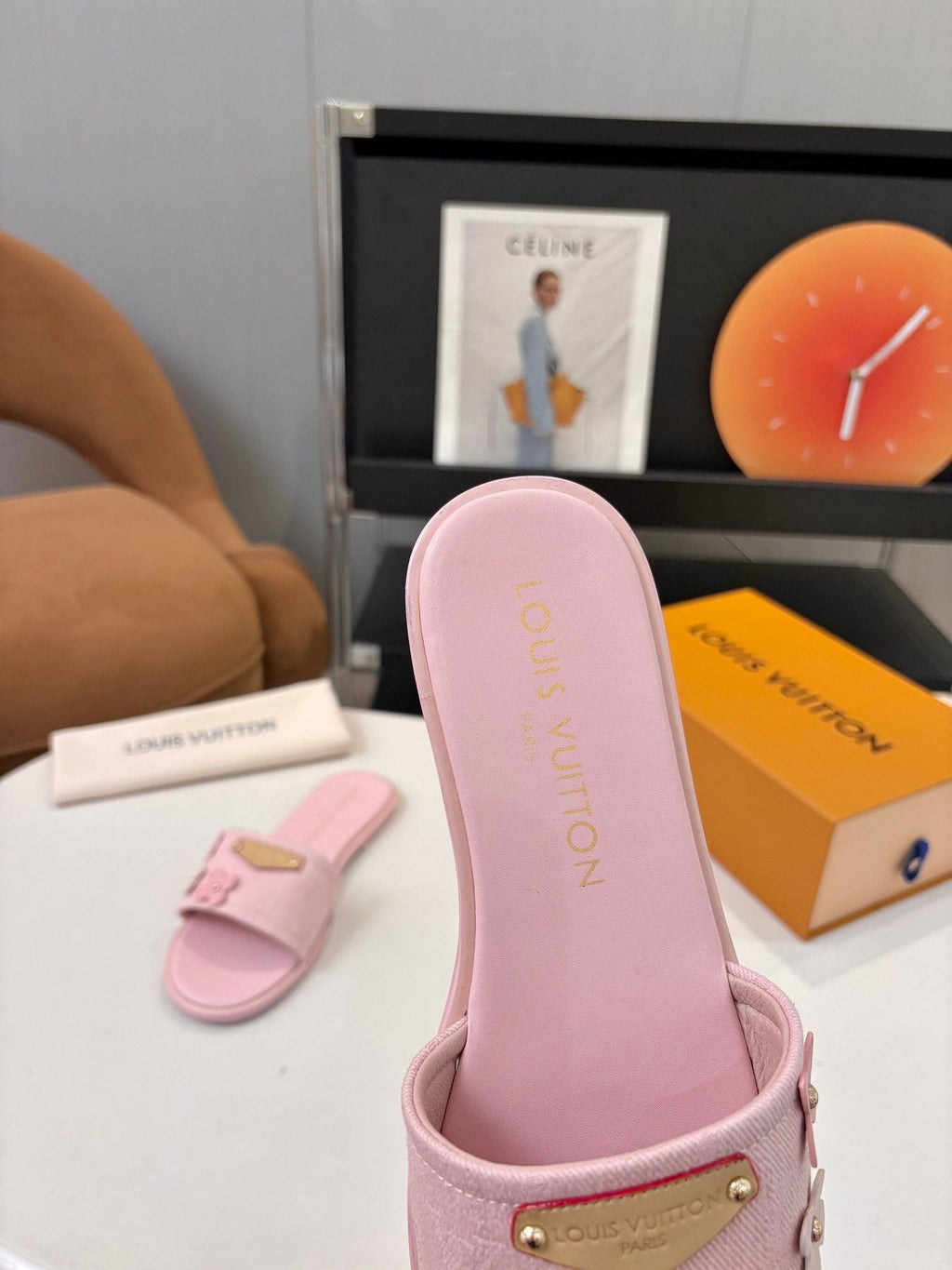 Louis Vuitton Pink Flower Slide Sandals — back