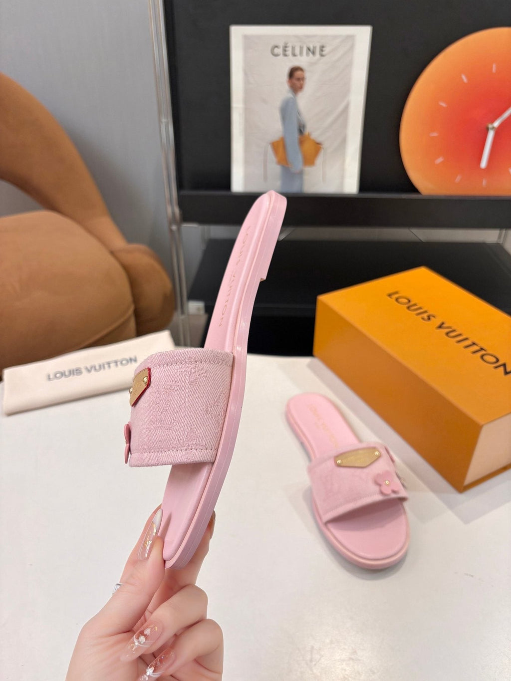 Louis Vuitton Pink Flower Slide Sandals — side
