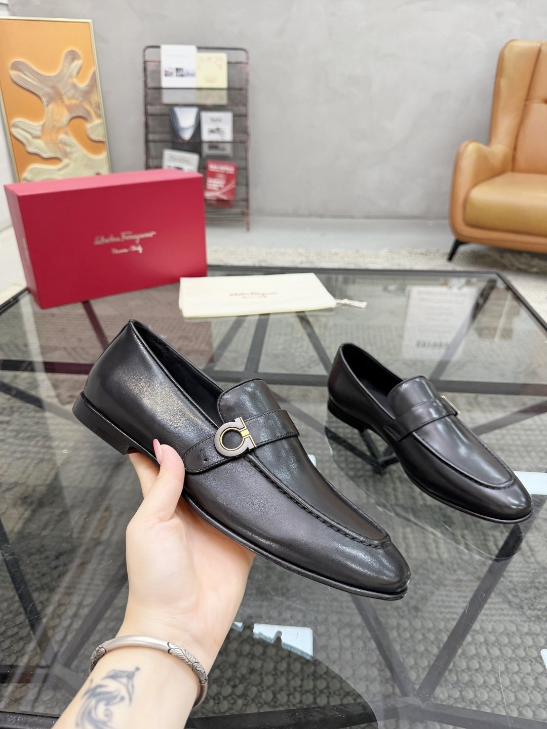 Men’s Black Buckle Strap Slip-On Loafers — side