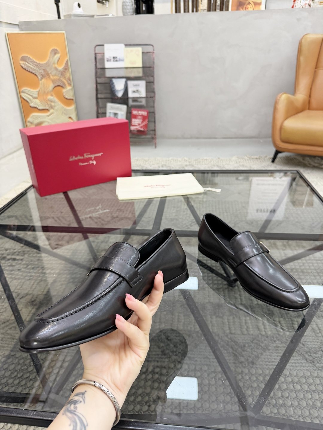 Men’s Black Buckle Strap Slip-On Loafers — front