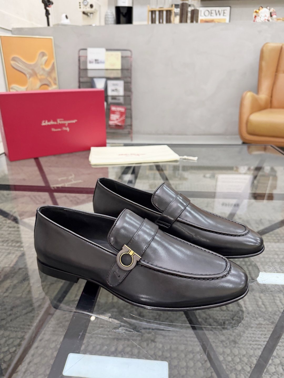 Men’s Black Buckle Strap Slip-On Loafers — front