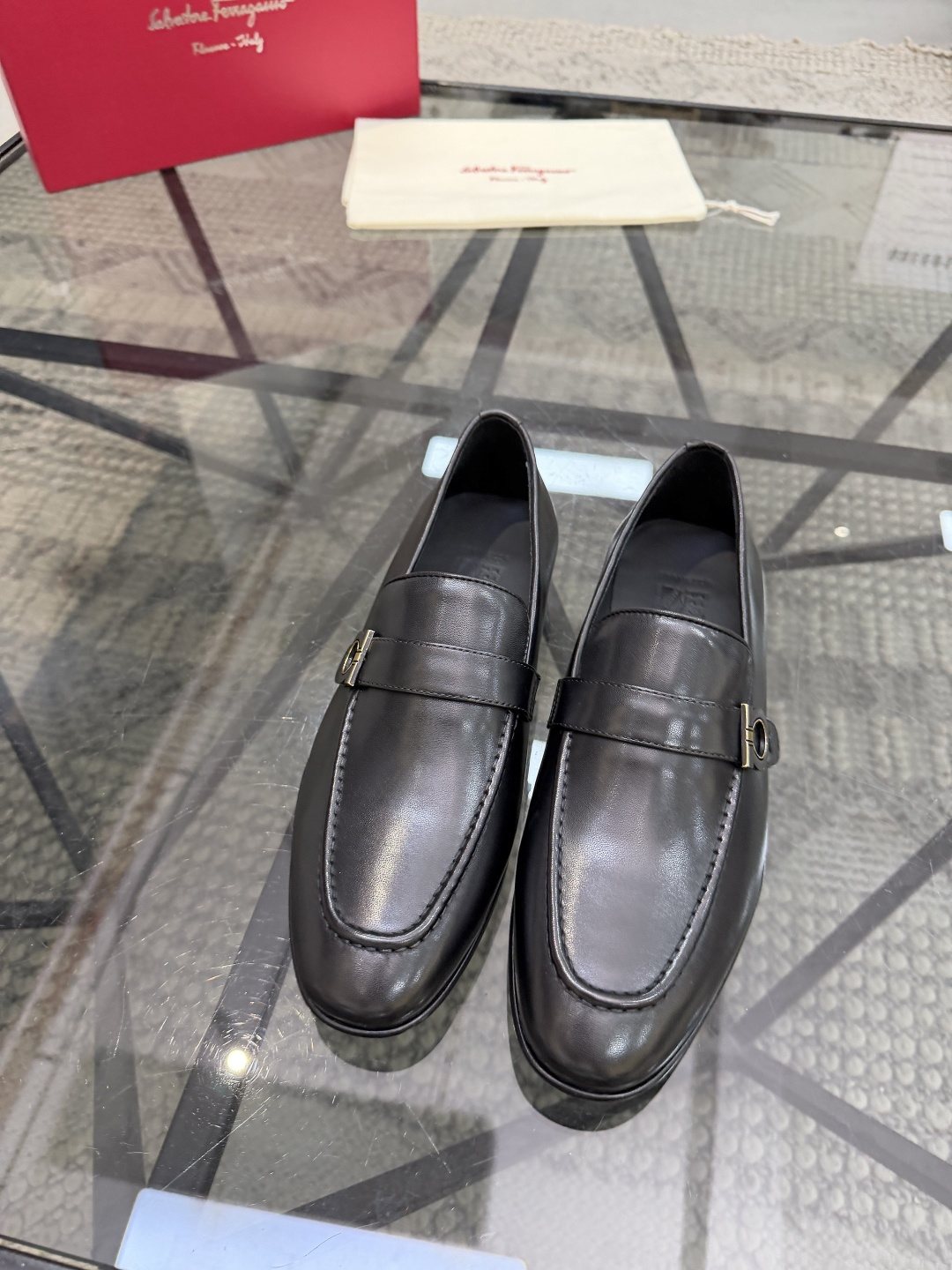 Men’s Black Buckle Strap Slip-On Loafers — front