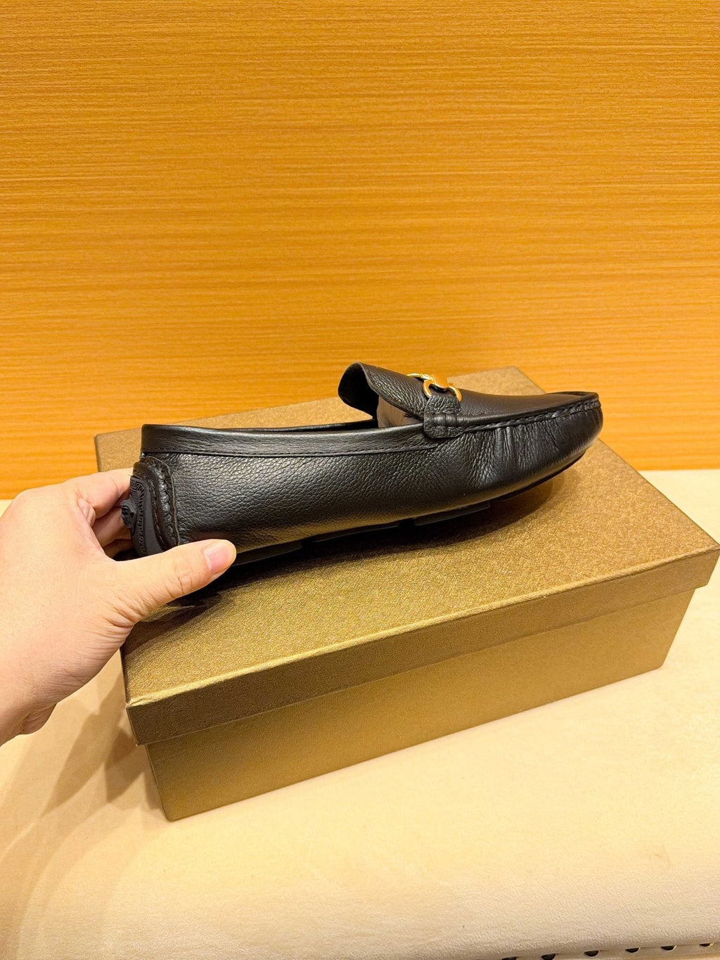 Versace Black Textured Hardware Loafers — side
