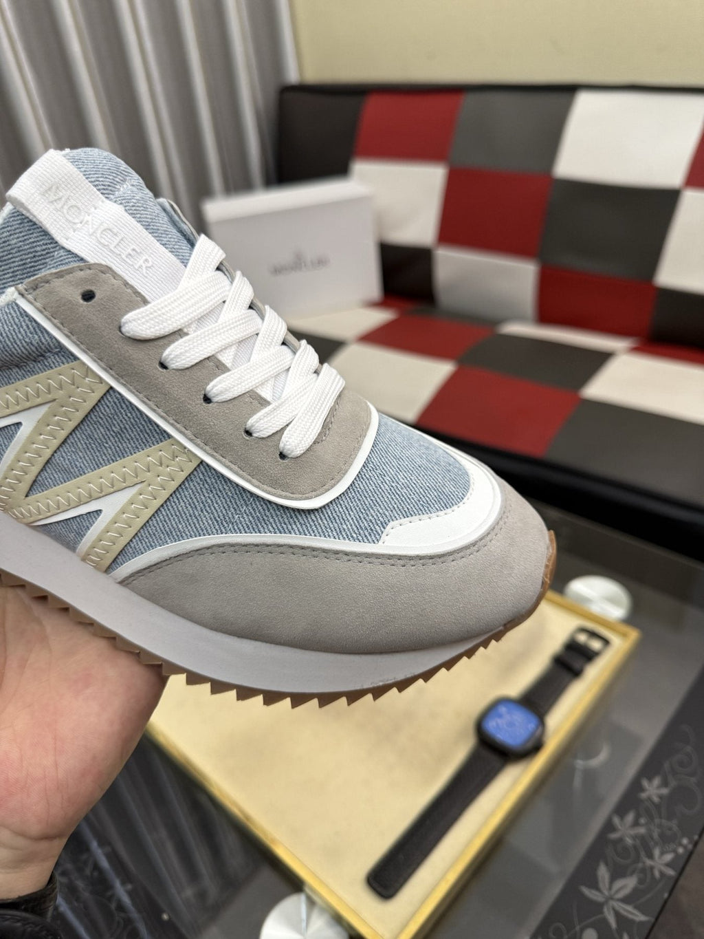 Moncler Light Blue Panel Low-Top Sneakers — side
