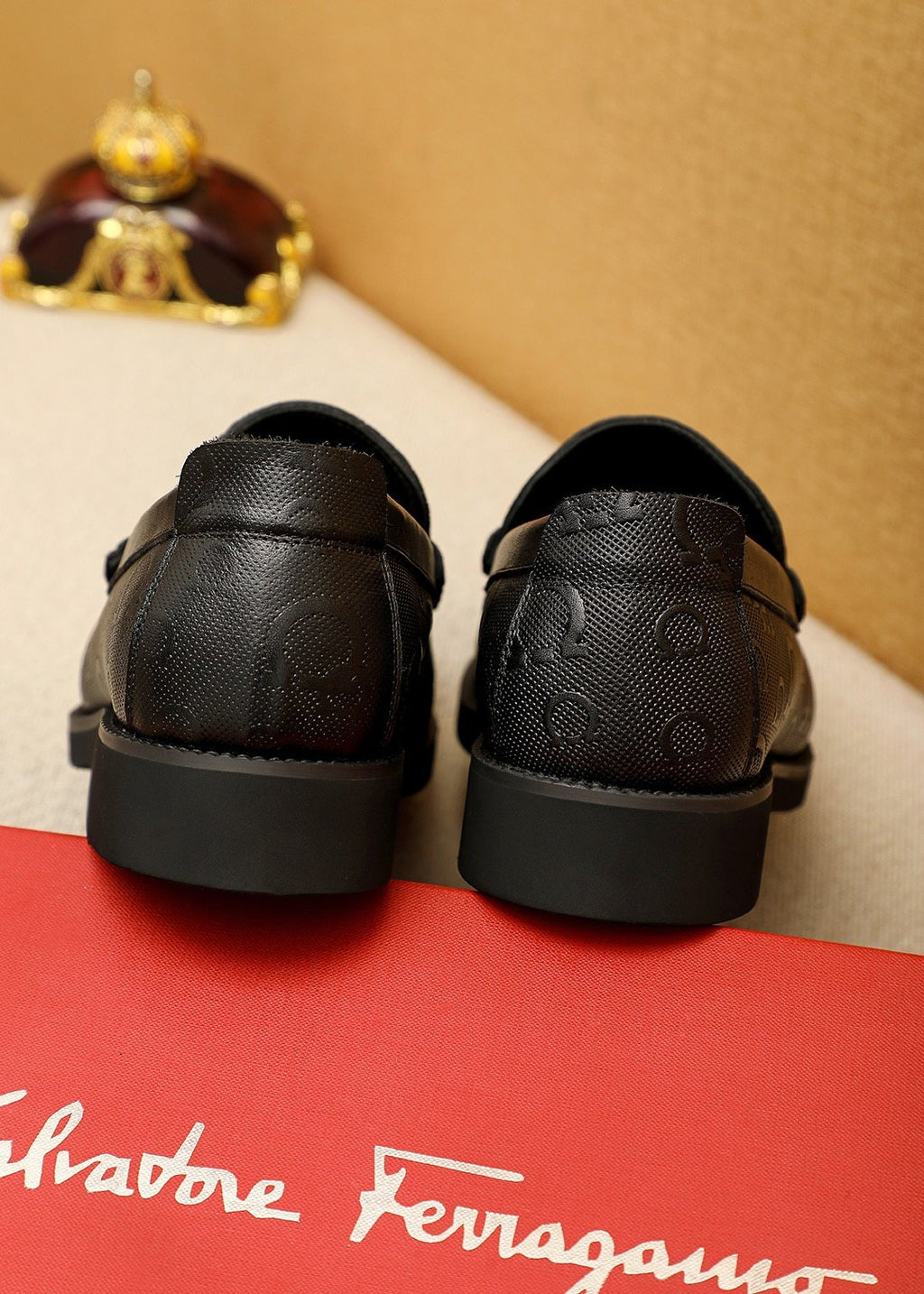 Ferragamo Black Embossed Hardware Loafers — back