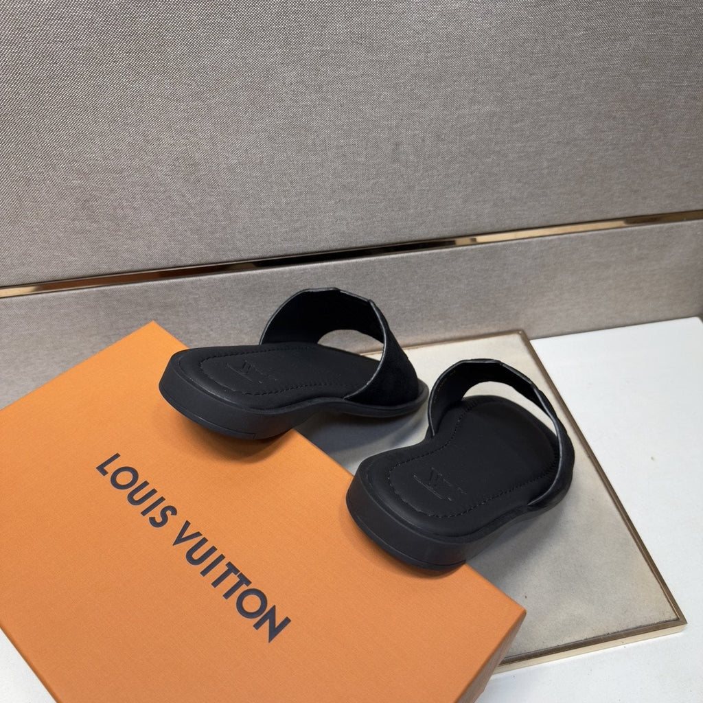Louis Vuitton Black Logo Slide Sandals — back