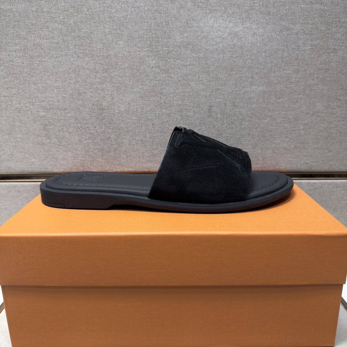 Louis Vuitton Black Logo Slide Sandals — side