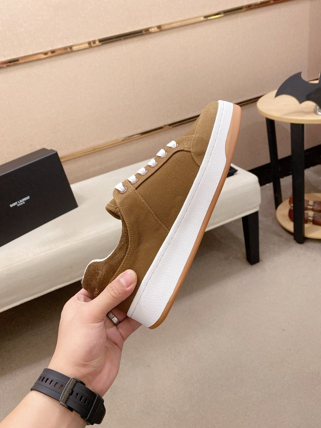Saint Laurent Perforated Low-Top Sneakers — detail