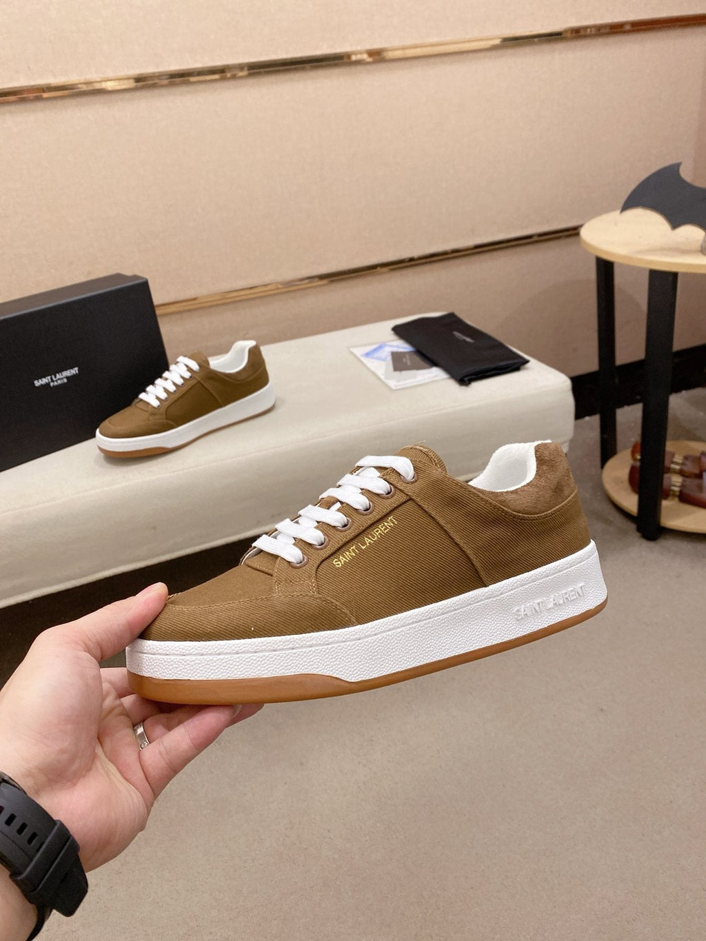 Saint Laurent Perforated Low-Top Sneakers — side