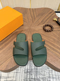 Loro Piana Dark Green Slide Sandals — hero